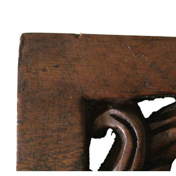 Vintage Ornate Hand Carved Wooden Elephant Floral Wall Panel Made in Thailand - Picture 13 of 16